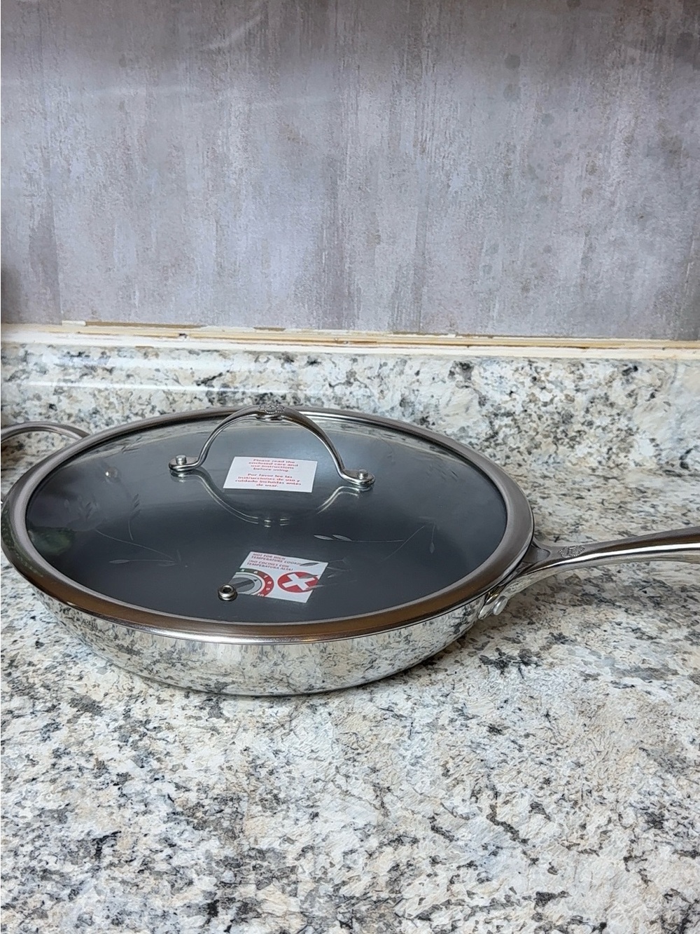 12 “ Princess House Stainless Steel Fry Pan with Glass Lid - Silver